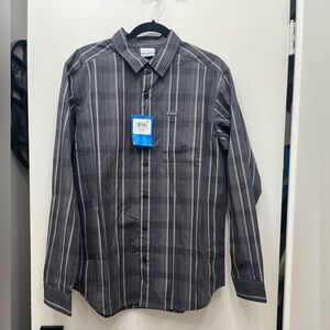 Columbia Men's Black/Gray Striped Button-Up Cotton Shirt Sz Med MSRP:$40